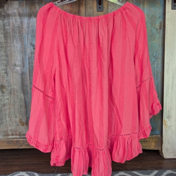 Fever Coral Striped Boho Peasant Blouse - Women's XL - Picture 5 of 6